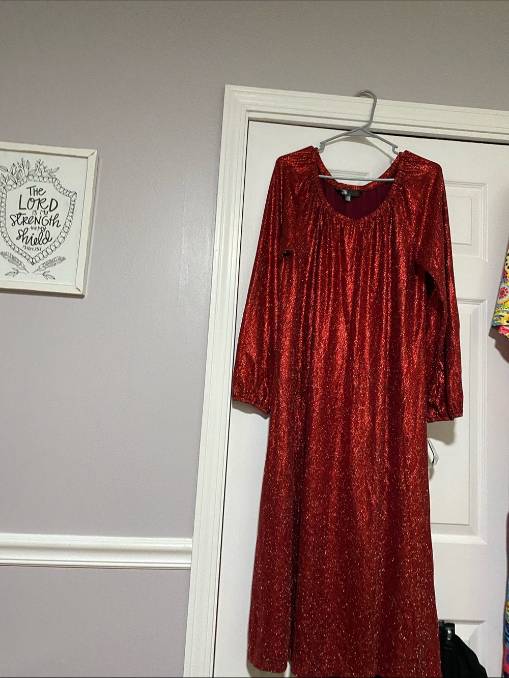 LuLaRoe Shimmering Red Long Sleeve Formal Dress